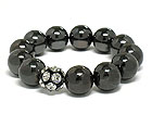 BLACK SIM PEARL AND CRYSTAL BALL ACCENT STRETCH BRACELET