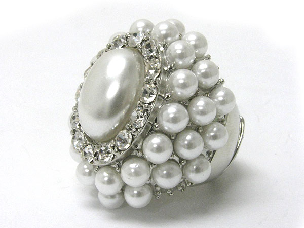 PEARL  BEADS AND CRYSTAL GLAMOROUS STRETCH RING