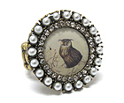 PEARL AND CRYSTAL DECO ROUND STRETCH RING - OWL PIC