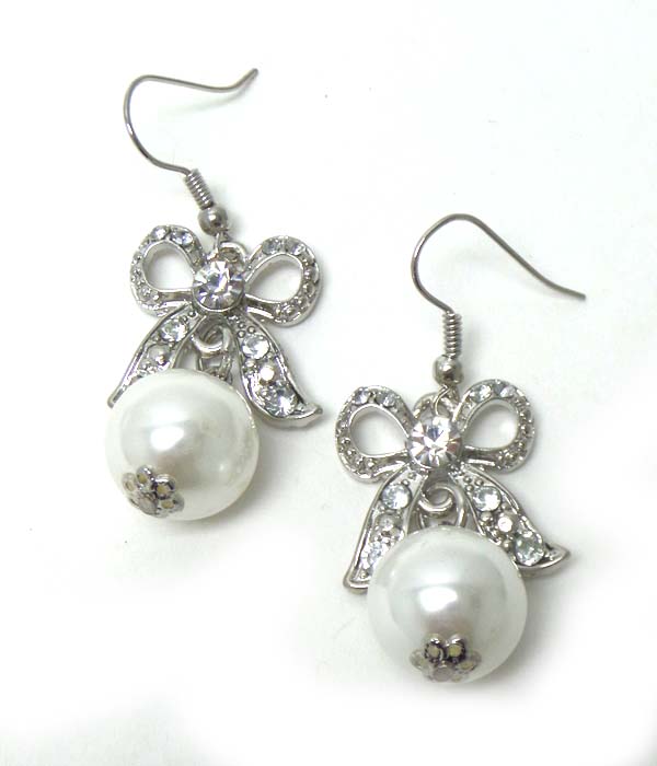 BOW WITH PEARL DROP FISH HOOK EARRINGS