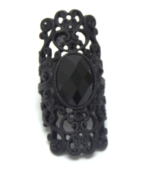 FACET STONE AND METAL FILIGREE CRYSTAL STRETCH RING
