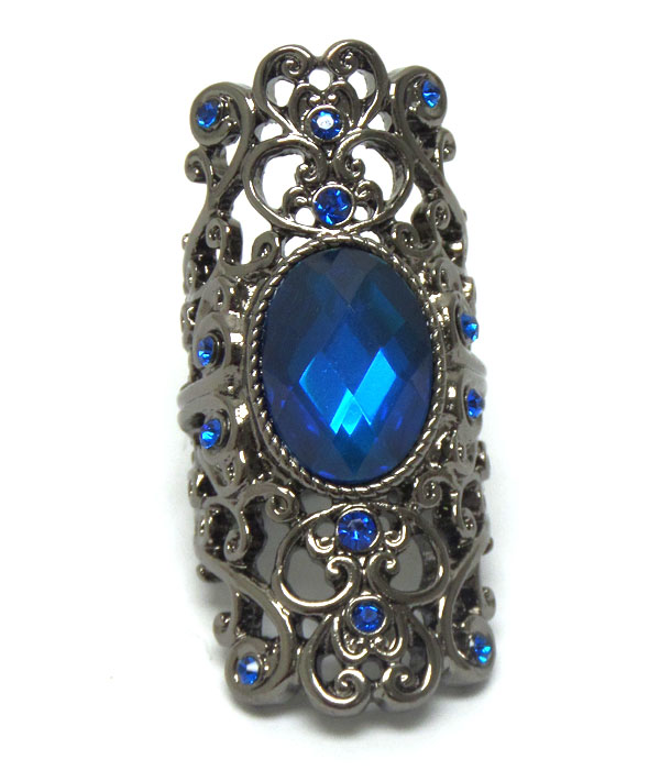 FACET STONE AND METAL FILIGREE CRYSTAL STRETCH RING