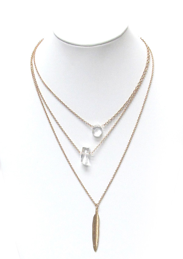 FEATHER AND STONE LAYERED CHAIN NECKLACE SET