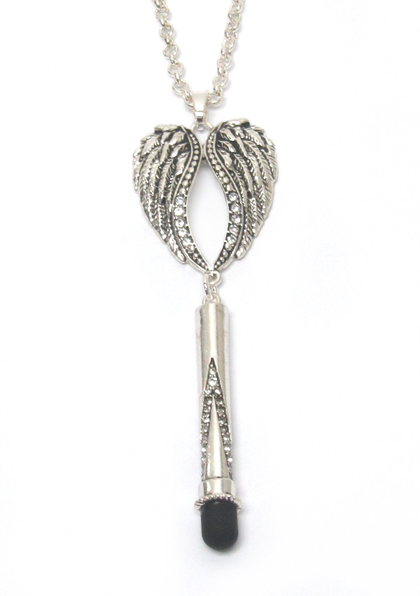 METAL TEXTURED WINGS WITH STYLUS PEN NECKLACE 