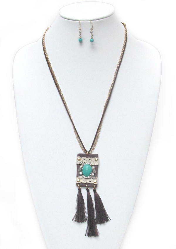 BOHO STYLE CHAIN AND SUEDE TASSEL NECKLACE SET