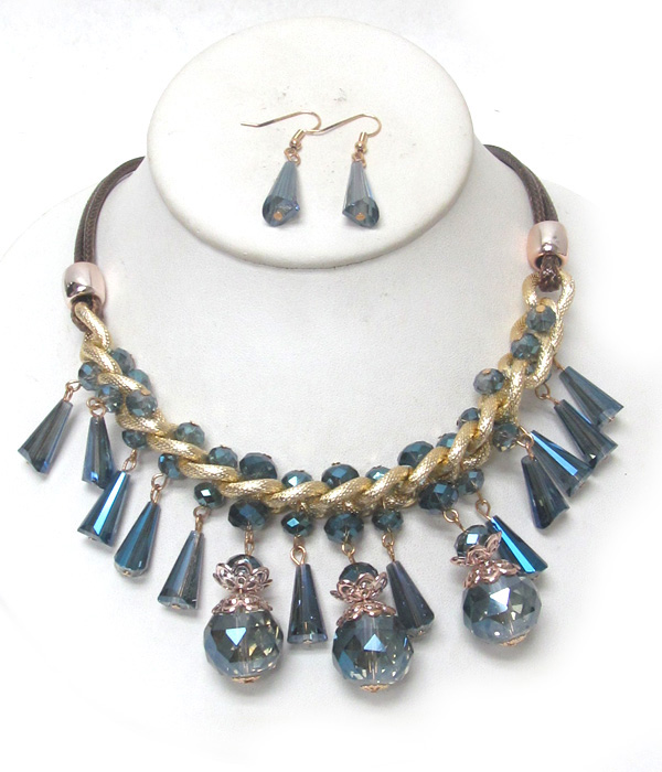 2 LAYER DROP CRYSTALS CHAIN NECKLACE SET