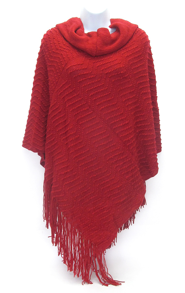 HEAD COVER AND TASSEL DROP KNIT PONCHO - 12 OZ