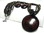 LARGE ACRYLIC ROUND PENDANT AND MULTI STRAND SEED BEADS NECKLACE SET