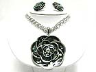 ABALONE PATTERN METAL LARGE FLOWER PENDANT NECKLACE SET