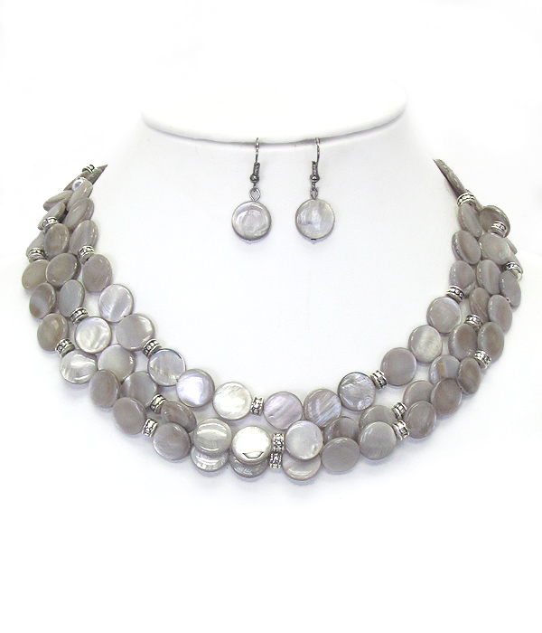 NATURAL SHELL DISK 3 LAYER NECKLACE SET