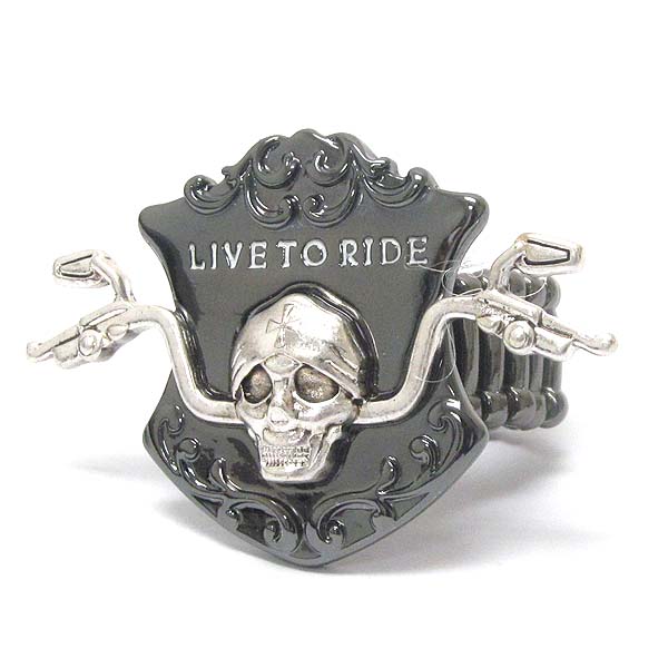 SKULL AND BIKE HANDLE AND LIVE TO RIDE BIKERS STRETCH RING