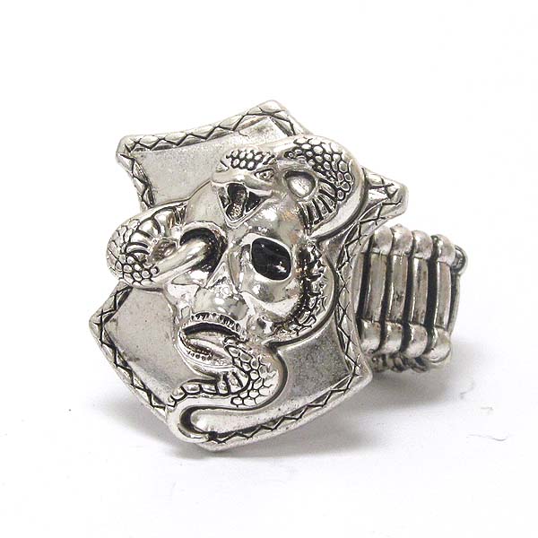 SKULL AND SNAKE DECO BIKERS STRETCH RING