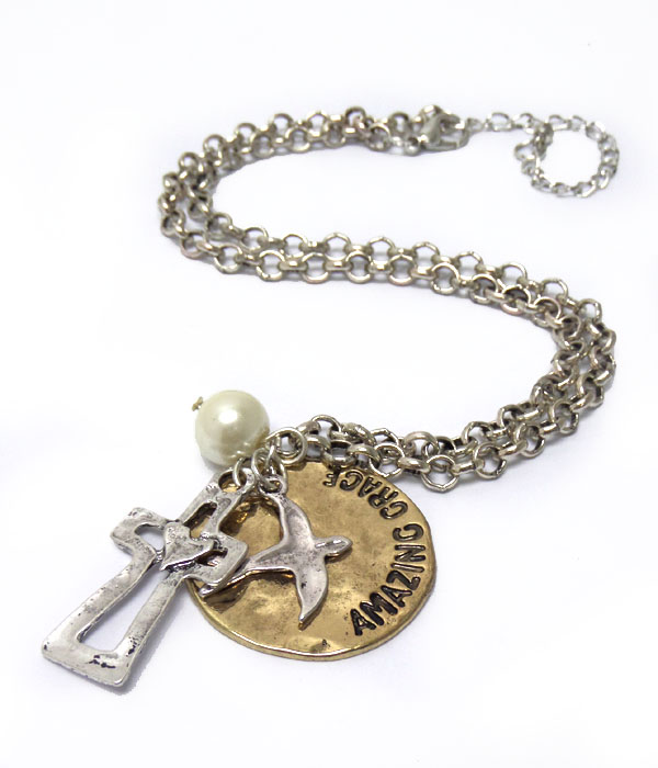 INSPIRATIONAL WORD DOVE CROSS NECKLACE 