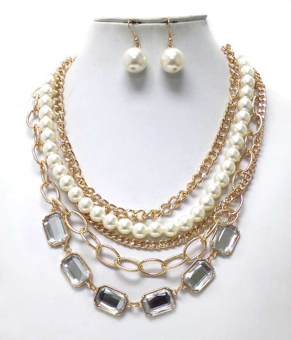 LAYER CHAIN AND PEARL NECKLACE SET 