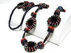 WOVEN SEED BEADS AND MULTI WOOD PART LONG NECKLACE SET 
