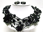 MULTI STRAND CERAMIC FLOWER PART AND MULTI BEADS NECKLACE SET
