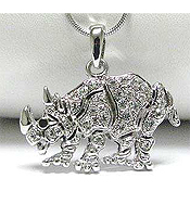 WHITE GOLD PLATING CRYSTAL RHINO PENDANT NECKLACE