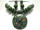 MULTI COLOR CRYSTAL DECO ROUND EAMELED METAL PENDANT AND BEADS NECKLACE SET