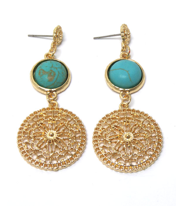 DROP FLOWER DESIGN WITH TURQUOISE STONE EARRINGS