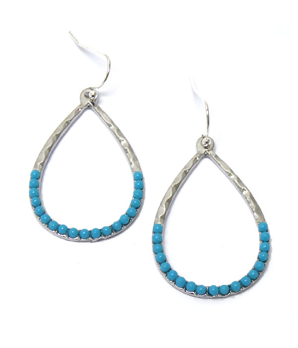 TEAR DROP WITH TURQUOISE STONES FISH HOOK EARRIGS 
