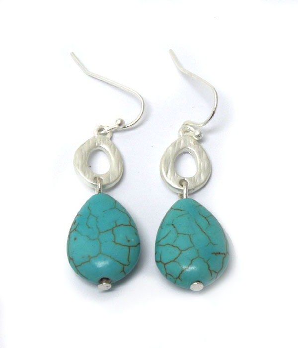 FISH HOOK WITH TURQUOISE STONE EARRINGS 