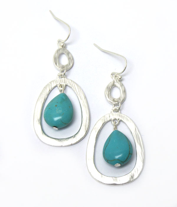 METAL RING WITH TURQUOISE STONE CENTER EARRINGS 
