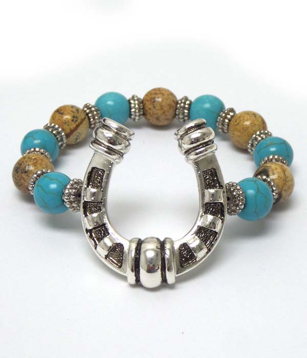 BROWN AND TURQUOISE STONE HORSESHOE