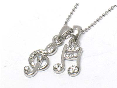 MADE IN KOREA WHITEGOLD PLATING SMALL CRYSTAL MUSIC NOTES NECKLACE
