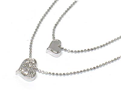 MADE IN KOREA WHITEGOLD PLATING DOUBLE STRAND CRYSTAL HEART NECKLACE -valentine