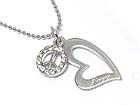 WHITE GOLD PLATING SMALL CRYSTAL PEACE SYMBOL AND HEART NECKLACE