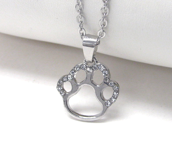 CRYSTAL STUD PAW PENDANT NECKLACE