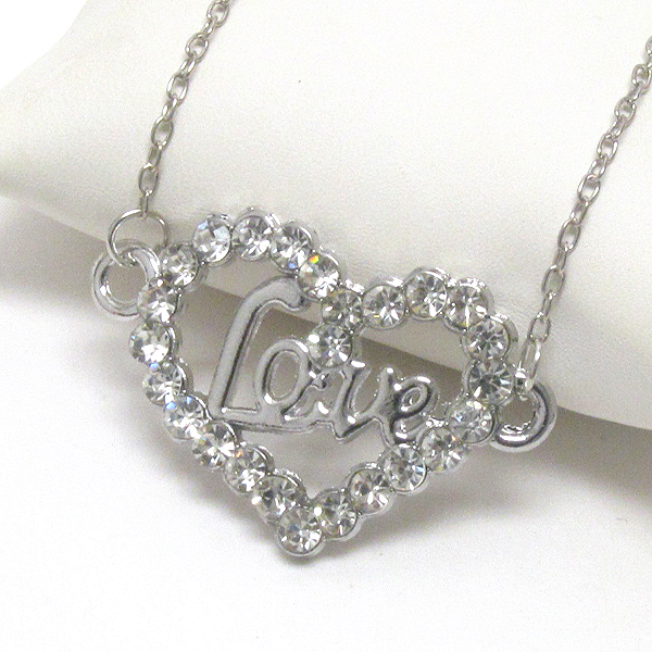 CRYSTAL HEART AND LOVE PENDANT NECKLACE -valentine