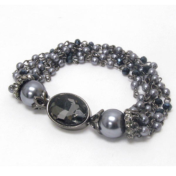 CRYSTAL RONDELLE AND MULTI PEARL MIX STRETCH BRACELET