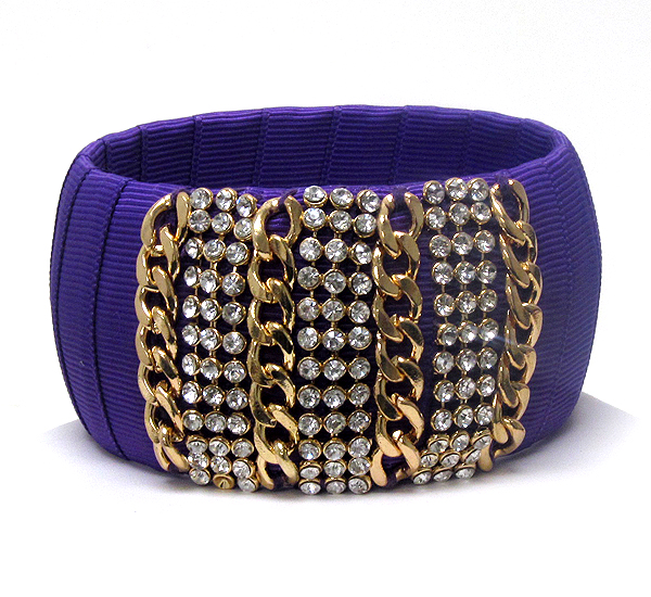 MULTI CRYSTAL WITH METAL CHAIN ON FABRIC WRAPPED BANGLE