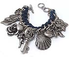METAL LEAF HEART KEY DANGLE BRAIDED CORD ON FASHION CHAIN CHARM BRACELET