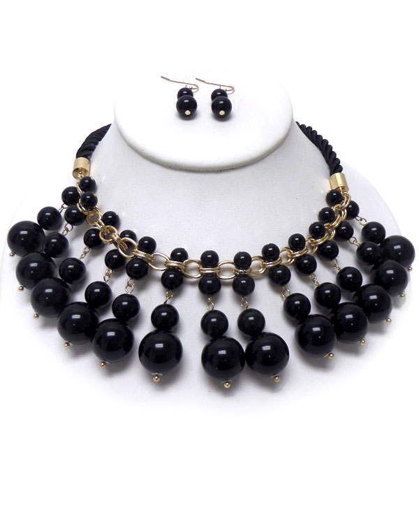 TWISTED ROPE WITH MULTI SIZE BEADS NECKLACE SET 