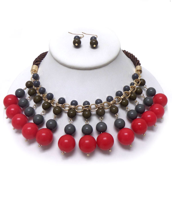 TWISTED ROPE WITH MULTI SIZE BEADS NECKLACE SET