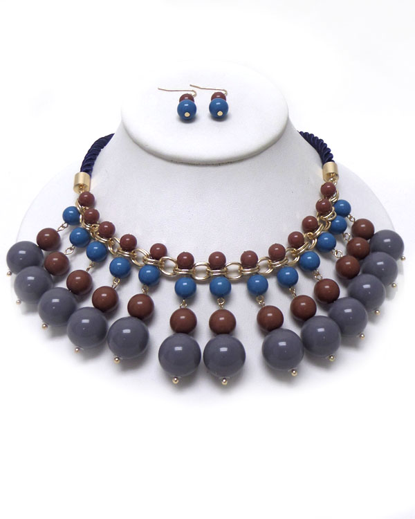 TWISTED ROPE WITH MULTI SIZE BEADS NECKLACE SET