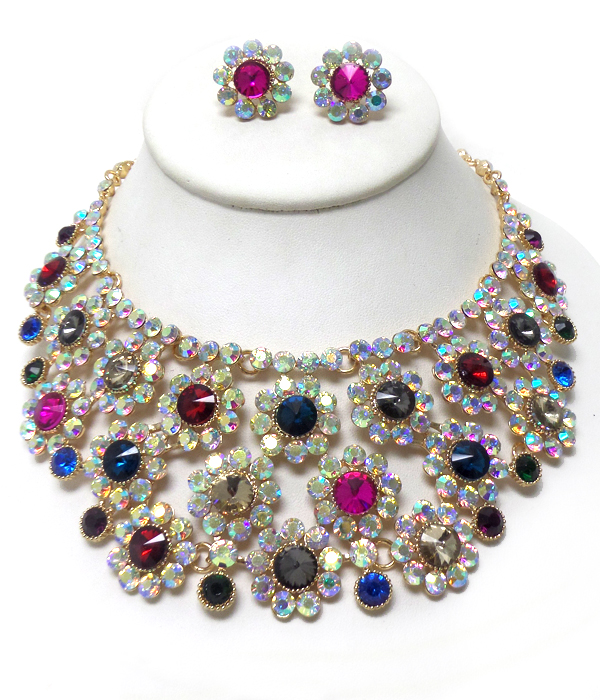 LUXURY CLASS VICTORIAN STYLE AND AUSTRALIAN CRYSTAL GLASS FLOWERS LINKED NECKLACE SET
