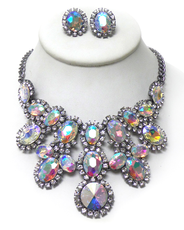 LUXURY CLASS VICTORIAN STYLE AND AUSTRALIAN CRYSTAL GLASS LINKED OVALS WITH BORDER NECKLACE SET