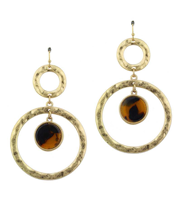 HANDMADE DOUBLE RING AND RESIN TORTOISE DROP EARRING