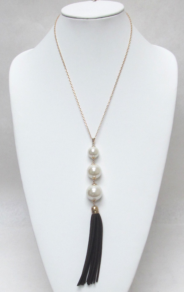 MULTI LAYER LINKED PEARLS WITH TASSEL DROP NECKLACE