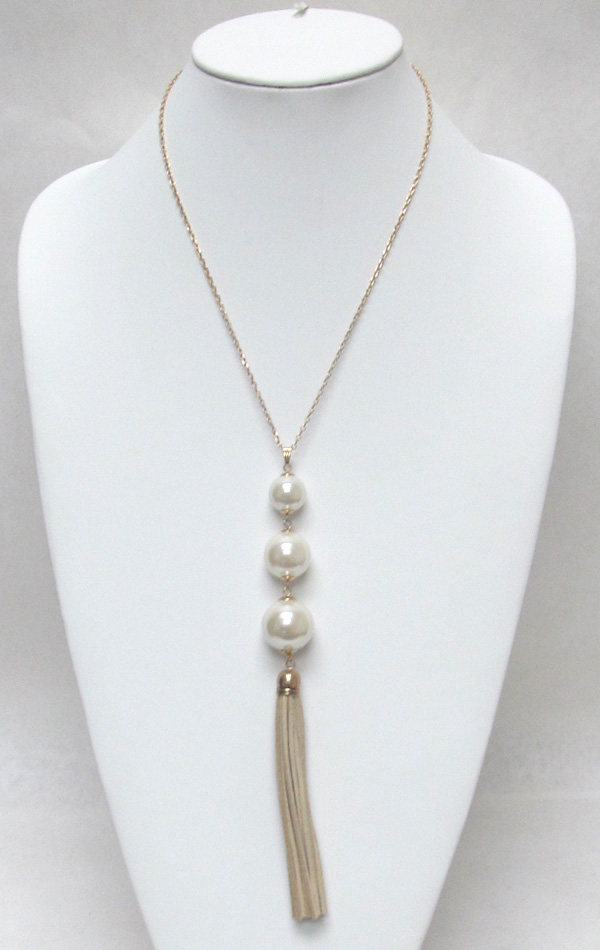MULTI LAYER LINKED PEARLS WITH TASSEL DROP NECKLACE