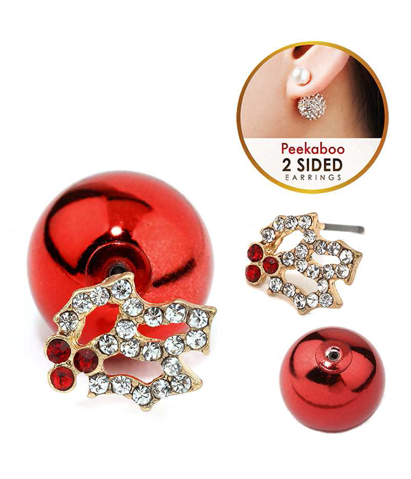 CHRISTMAS THEME DOUBLE SIDED FRONT AND BACK EARRING - LEAF