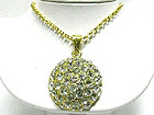 CRYSTAL STUD PUFFY ROUND PENDANT LONG CHAIN NECKLACE