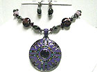 MULTI COLOR CRYSTAL DECO ROUND EAMELED METAL PENDANT AND BEADS NECKLACE SET