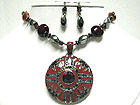MULTI COLOR CRYSTAL DECO ROUND EAMELED METAL PENDANT AND BEADS NECKLACE SET