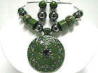 MULTI COLOR CRYSTAL DECO ROUND EAMELED METAL PENDANT AND BEADS NECKLACE SET
