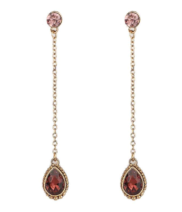 ANTIQUE FINISH LONG CRYSTAL DROP EARRING