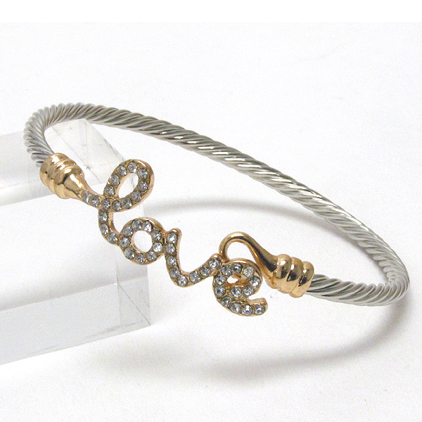CRYSTAL LOVE MESSAGE FLEXIBLE WIRE BAND BANGLE BRACELET